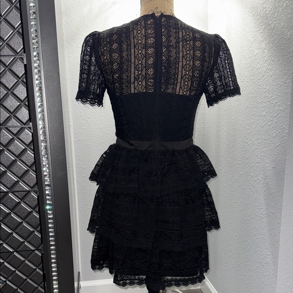 Express Black Lace Tiered Mini Dress - Picture 4 of 8